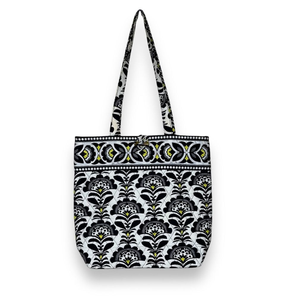 Vera Bradley Fanfare Large Tote Shoulder Bag Black White Toggle Closure READ